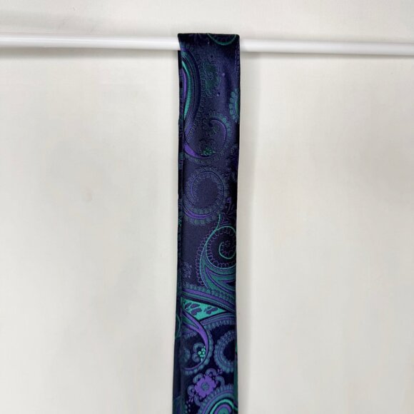 Hisdern Men's Neck Tie 3 ½” Purple Teal Paisley Handmade Necktie - Picture 8 of 10
